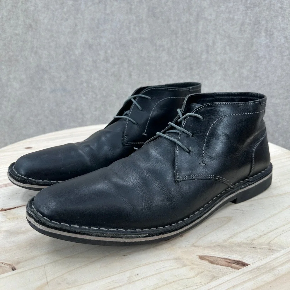 Steve Madden Black Leather Chukka Desert Ankle Boots Mens 13 Lace Up Oxford Shoe